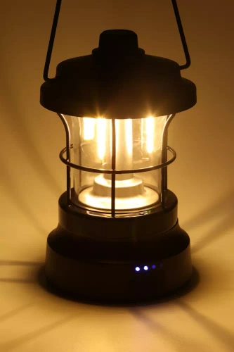 Lampka kempingowa LED w stylu retro z funkcją powerbanka | Płynna regulacja jasności i barwy | 3000mAh, 20-260lm, 5-120h, IPX6 | Czarna | MY-880