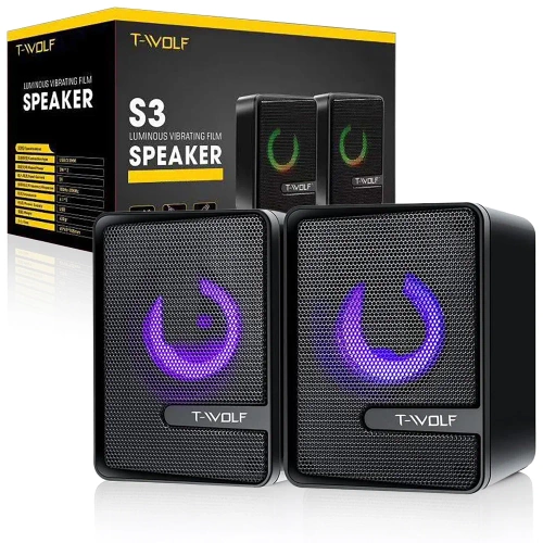 Głośniki komputerowe gamingowe stereo | 6 W | USB, 3,5 mm | T-Wolf S3 RGB | S2
