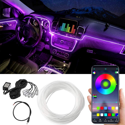 Światłowód Ambient Light LED RGB | Obsługa aplikacją | 6 w 1 | 8 metrów