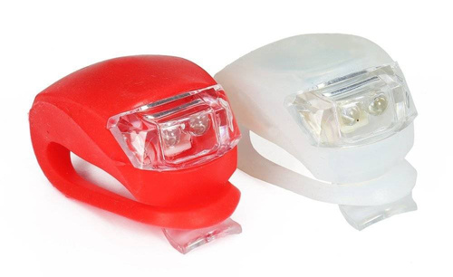 Para lampek LED do roweru | silikonowa obudowa, uniwersalne mocowanie | Zestaw składa się z 2 sztuk - biała + czerwona | BL-01