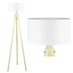 Biała lampa podłogowa | Boho oświetlenie do salonu, sypialni | Biała lampa stojąca z drewnianym stelażem | DYT-L150