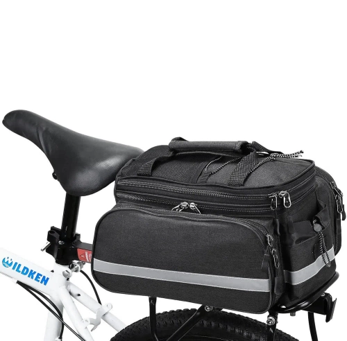 Wodoodporna sakwa rowerowa na bagażnik 27L |  Torba rowerowa z pokrowcem przeciwdeszczowym  i odblaskami | Wytrzymała torba rowerowa 3w1 | ZTB-670