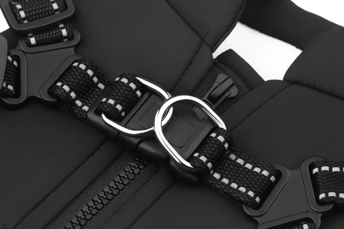 Zimowa kurtka dla psa z szelkami S czarna | Ocieplana, wodoodporna  i odblaskowa kurtka dla psa | PET-016S-BK