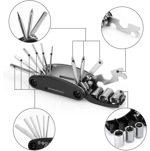 Multitool rowerowy - imbusy, ampule, nasadki | Narzędzia 16w1 | Zestaw kluczy | MFT-16in1