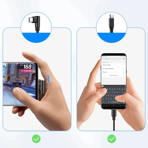 Kabel GSM | Kabel kątowy USB-C | Kabel z wtykiem 90st. | Szybkie ładowanie POWER DELIVERY | Kabel z transmisją danych | PD-F60W-1M-B