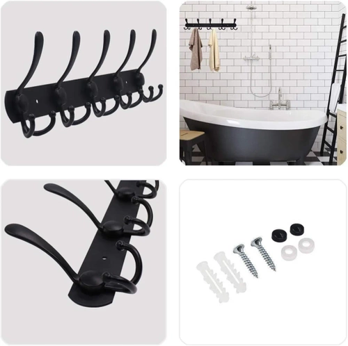 Metalowy wieszak na ubrania | Uchwyt na ręczniki | Wieszak ścienny | Haczyk na ubrania | DSW-H05-BLACK