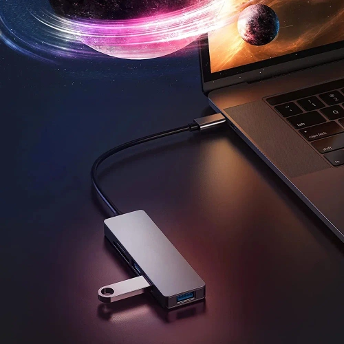Rozdzielacz USB-C na 3x USB + kart SD + TF | adapter, rozgałęźnik typ C 5w1 | HUB