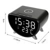 Inteligentny budzik LED z ładowarką Qi 15W, termometrem i 3 alarmami  | Zegarek USB do sypialni  | SZ07-15W-BR