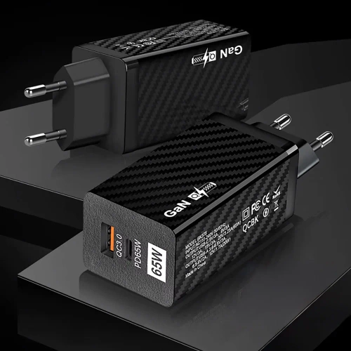 GAN | Szybka ładowarka sieciowa 65W z portami USB i USB-C PD 3.0 