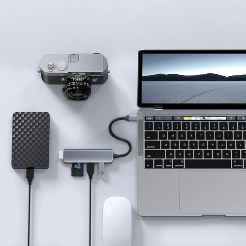 Rozdzielacz USB-C na 3x USB + kart SD + TF | adapter, rozgałęźnik typ C 5w1 | HUB