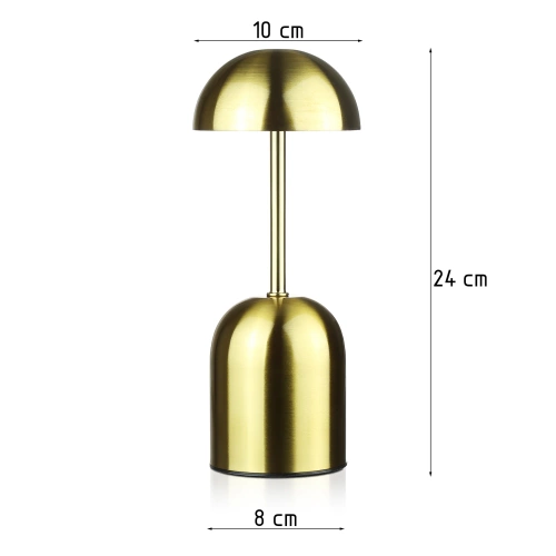 Bezprzewodowa lampka nocna GRZYBEK  z wbudowanym akumulatorem  2000 mAh | Nowoczesna lampka stołowa  z regulacją mocy oraz barwy świecenia |  YG-D019-Gold