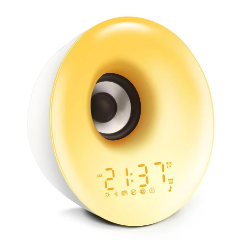 Budzik z lampką LED | Lampka nocna z symulacją wschodu słońca | Radio FM + Bluetooth | MCAC-01