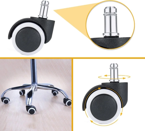 Uniwersalne kółka do fotela biurowego | Zestaw 5 kółek do mebli | Kółka do krzesła obrotowego | WXL-D50MM-5PCS