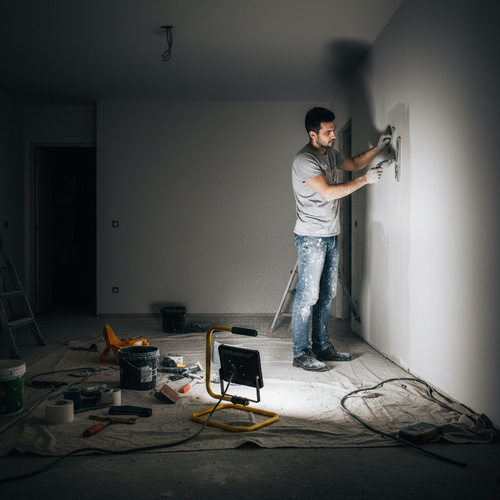 Przenośny naświetlacz LED 50W z uchwytem | Mobilny halogen roboczy 4750 lm IP66 – do warsztatu, budowy | 