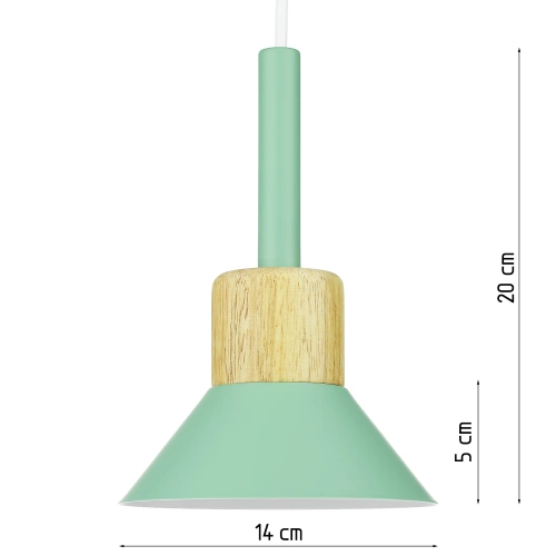 Lampa wisząca z zielonym kloszem i drewnem | Minimalistyczna  lampa w stylu skandynawskim  z oprawą E27 |  YG-XD002B-G