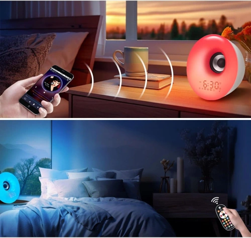 Budzik z lampką LED | Lampka nocna z symulacją wschodu słońca | Radio FM + Bluetooth | MCAC-01