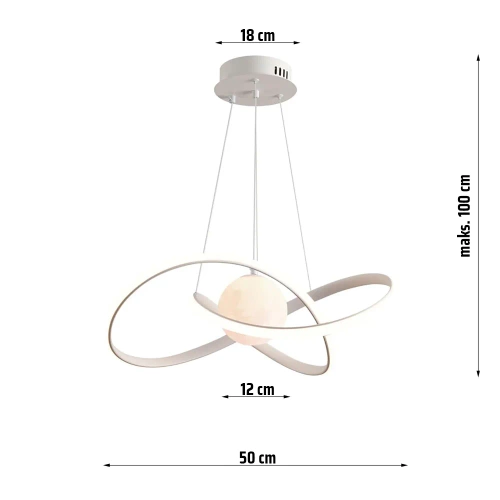 Lampa wisząca LED 60W | Stylowa lampa z księżycem 3D | RLT-50CM-60W-W