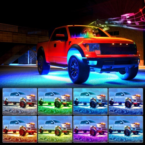 Podświetlenie podwozia LED | Elastyczne taśmy RGB | Bluetooth z aplikacja na telefonie | Długość pasków: 90cm x 2 i 120cm x 2