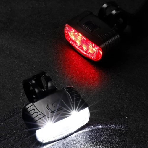 Zestaw lampek rowerowych LED USB – przednia biała + tylna czerwona | Mocne oświetlenie rowerowe| z akumulatorem | BK-L8005