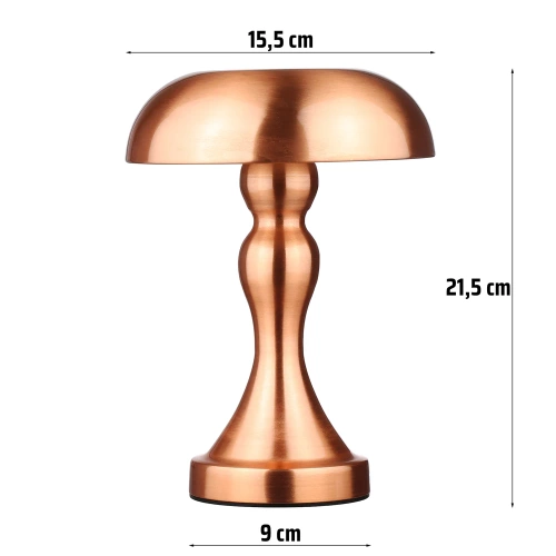 Lampka stołowa LED Grzybek | Bezprzewodowa lampka do hotelu, restauracji | Nocna lampka dotykowa | HJA24-A-COPPER