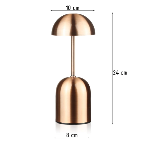 Bezprzewodowa lampka nocna GRZYBEK z wbudowanym akumulatorem 2000 mAh | Nowoczesna lampka stołowa z regulacją mocy oraz barwy świecenia | YG-D019-Copper
