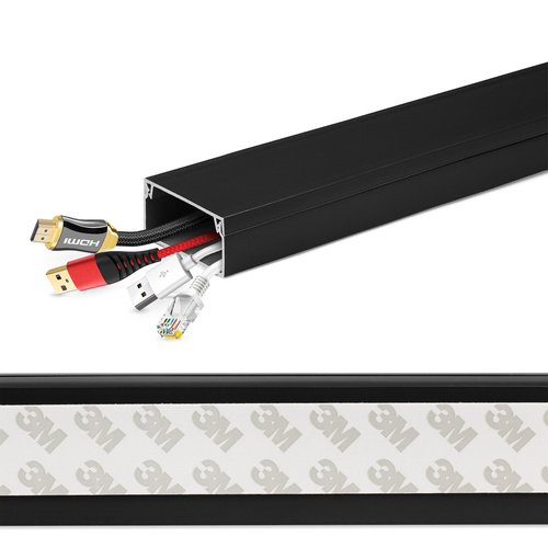 Listwa maskująca do kabli RTV, kanał kablowy, maskownica | Taśma samoprzylepna 3M | 1 metr, 40x20mm, czarna | ZXC-20-1M