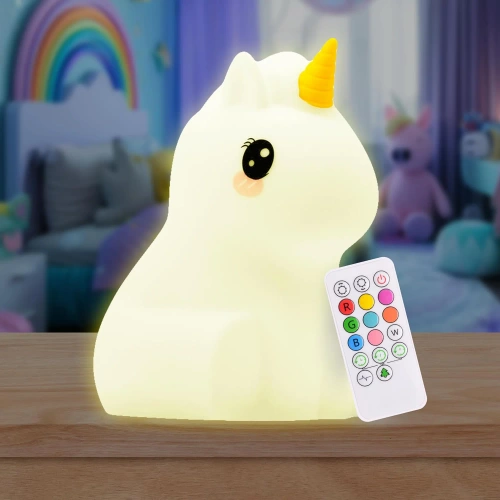  Silikonowa lampka nocna LED Jednorożec | Przenośna lampka dziecięca 9 kolorów światła | Lampka  ładowana USB | JL-219