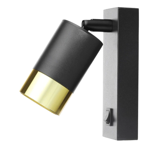 Czarna lampa ścienna | Kinkiet z ruchomym reflektorem | Reflektor z gwintem GU10 | Lampka nocna z włącznikiem | BD-C278-B+G