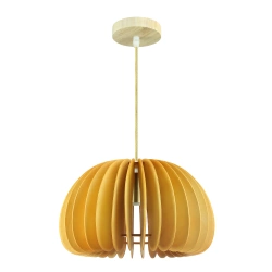 Drewniana lampa wisząca boho | Naturalna lampa sufitowa E27 | Dekoracyjny klosz z drewna | Styl skandynawski | YG-XD004-WOOD