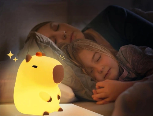 Silikonowa lampka nocna LED Kapibara | Przenośna lampka dziecięca 8 trybów świecenia z timerem | Lampka nocna emitująca ciepłe światło  3000K | DS-CPBR-01
