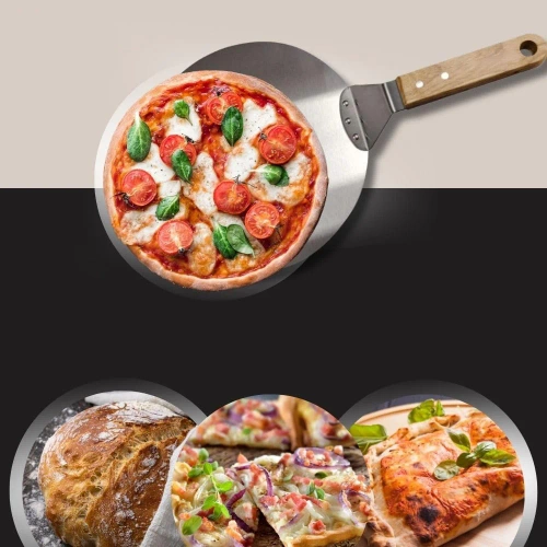 Stalowa łopatka do pizzy | Szufla do chleba, wypieków | Okrągła łopatka do pieca | MD-120-SILVER