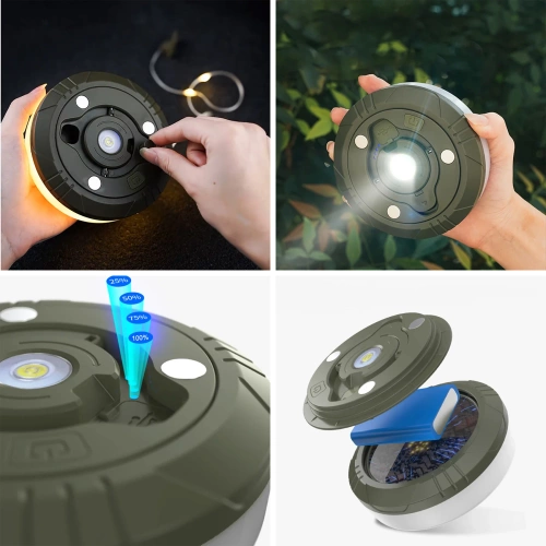 Wielofunkcyjna lampa kempingowa LED z girlandą 10 m, powerbankiem i magnesem |  Wodoodporna lampka z wbudowanym akumulatorem 2000 mAh 5 trybów świecenia | KQ-5004