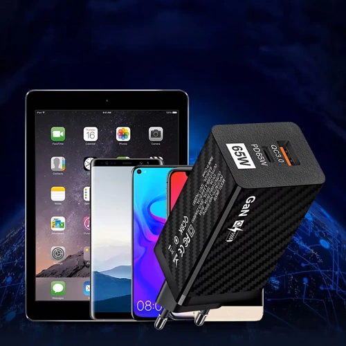 GAN | Szybka ładowarka sieciowa 65W z portami USB i USB-C PD 3.0 