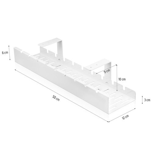 Organizer na kable pod blat biurka 50 cm | Koszyk, prowadnica, uchwyt | Biały | CWT-O1
