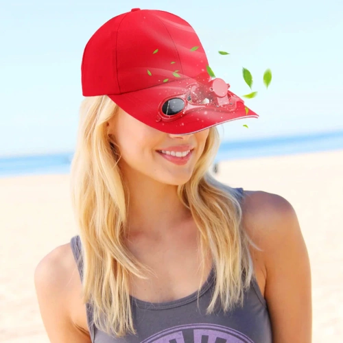 Czapka solarna z wiatrakiem | Czapka z daszkiem z wbudowanym wiatraczkiem | Czapka chłodząca | SFH-8934-RED