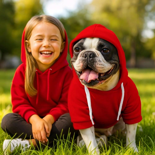 Bluza z kapturem dla psa i kota XS czerwona | Ciepłe ubranko dla pupila na jesień i zimę  z kieszenią |  PET-015XS-RED