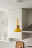 Lampa wisząca z żółtym kloszem i drewnem | Minimalistyczna  lampa w stylu skandynawskim  z oprawą E27  |YG-XD002B-Y