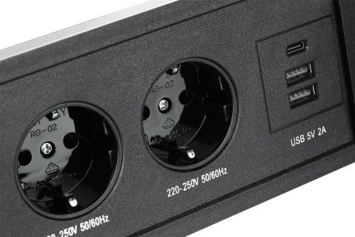 Gniazdo blatowe wpuszczane z przesuwną pokrywą | podwójne gniazdo zasilające z ładowarką USB PD | czarny | JX-S328-BLACK