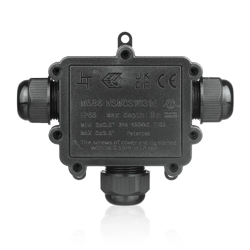 Hermetyczna puszka kablowa IP68 3-torowa |  Złącze elektryczne 450V 24A do kabli 3–14 mm | M686-T