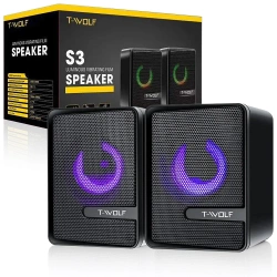Głośniki komputerowe gamingowe stereo | 6 W | USB, 3,5 mm | T-Wolf S3 RGB | S2