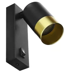 Czarna lampa ścienna | Kinkiet z ruchomym reflektorem | Reflektor z gwintem GU10 | Lampka nocna z włącznikiem | BD-C278-B+G