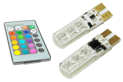 Blister LED W5W T10 RGB ze sterownikiem do zmiany koloru