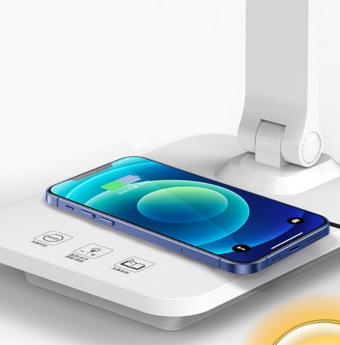 Lampka biurkowa LED z ładowarką indukcyjną | biała | WD-F05-WHITE