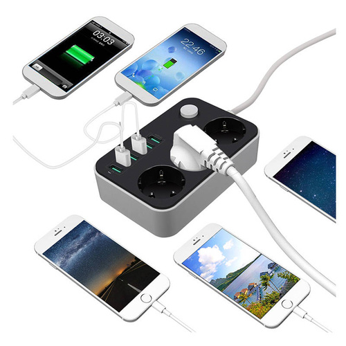 Antyprzepięciowa listwa zasilająca 2M | 3 gniazda 230V i 6 gniazd USB 5V | przedłużacz 2M | CX-U613