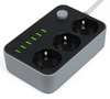 Antyprzepięciowa listwa zasilająca 2M | 3 gniazda 230V i 6 gniazd USB 5V | przedłużacz 2M | CX-U613
