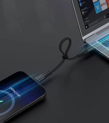 Krótki kabel USB - USB-C Quick Charge 3.0 | 30 cm | Transfer danych, Android Auto | UC-020-TPC