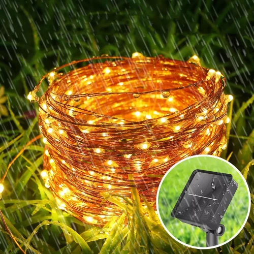 Girlanda solarna, lampa ogrodowa wbijana | 200 diod LED, 20m | biały ciepły | FLD-200LED-WW