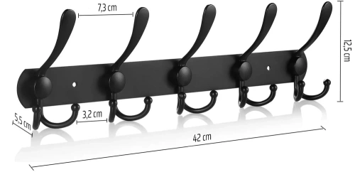 Metalowy wieszak na ubrania | Uchwyt na ręczniki | Wieszak ścienny | Haczyk na ubrania | DSW-H05-BLACK