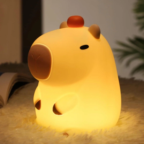 Silikonowa lampka nocna LED Kapibara | Przenośna lampka dziecięca 8 trybów świecenia z timerem | Lampka nocna emitująca ciepłe światło  3000K | DS-CPBR-01