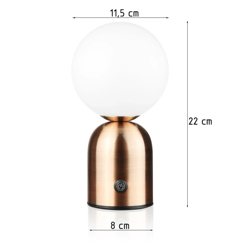 Elegancka lampa stołowa z regulacją barwy oraz mocy świecenia | Dotykowa lampka nocna z wbudowanym akumulatorem |  YG-D031-COPPER
